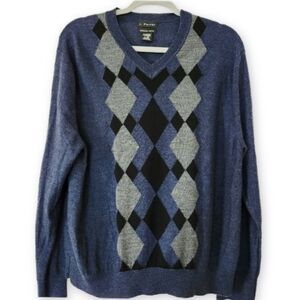 J Ferrar 100% Merino Wool Argyle Sweater Mens XL